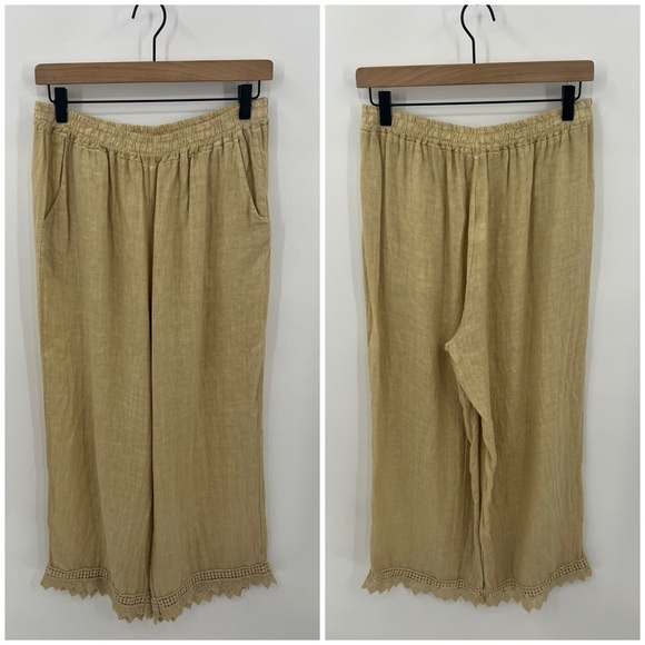 Francesca Bettini Pants - Francesca Bettini linen crochet trim wide leg pants